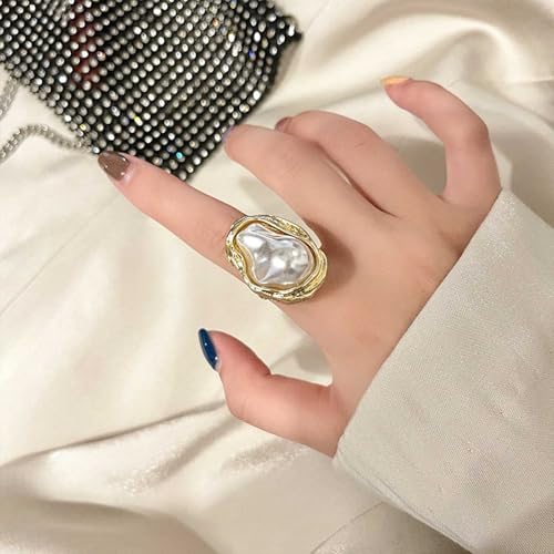 Vintage Baroque Pearl Open Ring Large Pearl Wrap Ring White Irregular Pearl Ring Adjustable Open Ring Baroque Pearl Cuff Ring Pearl Statement Band Ring Wedding Birdal Ring Jewelry for Women2