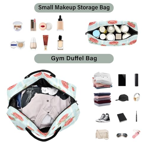 Large Foldable Travel Duffel Bag, Waterproof Gym Bag for Men & Women, Carry-On Luggage Weekender Overnight Bag, Rose Plaid Blue4