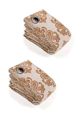 Image of Saral Home Medallion Chenille Blackout Window Curtains 2pc,Gold. 4x5 Ft