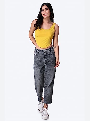 Image of POPWINGS Casual Strap Hankie Ribbed Crop Top for Women || Round-Neck Crop Top for Women || Sleeveless Crop Top for Women || Stylish Women Crop Top for Summer