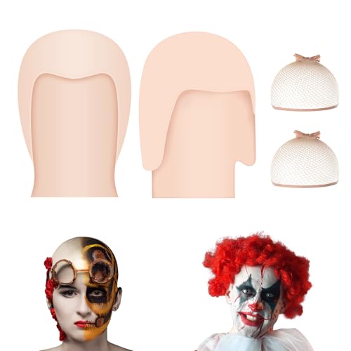 PLULON 2 peças boné careca de Halloween 2 peças bonés de peruca para mulheres homens, bonés carecas de látex de Halloween para adultos bonés de peruca de maquilhagem de mulheres