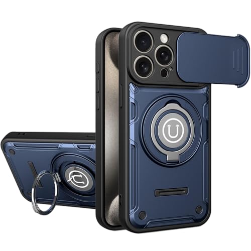 �X�}�z�P�[�X �Ή��@�� for iPhone 15 Pro�y�}�O�l�b�g���ԍڃ}�E���g �����h�~ 2-in-1 PC+TPU 2�E�F�C�u���P�b�g�X�^���h �J���������Y�ی�zBlue