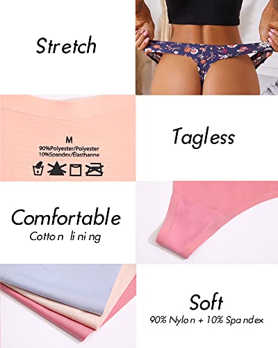 ROSYCORAL 10 Pack Seamless Thongs for Women Breathable Low Rise Panties Invisible Hipster Underwear Thong No Show XS-XL3