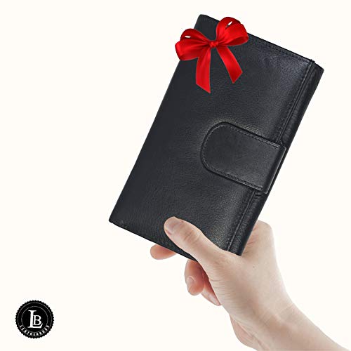 Leatherboss Genuine Leather Clutch Party Credit Debit Card Holder Wallet Purse with Coin Pocket for women, Black2