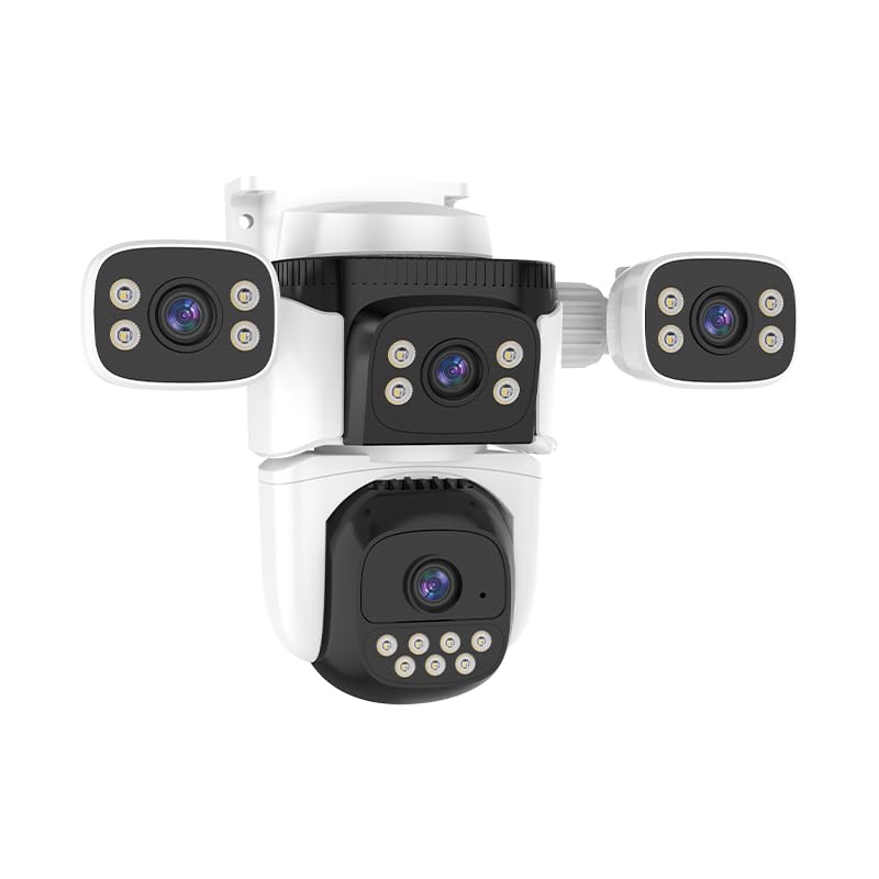 GESKS O Kam Pro 8MP HD 4 Lens Security Camera 360 Coverage 2.4G WiFi Pan & Tilt Sound Light Alarm Two Way Audio Human Auto Tracking Night Vision Outdoor Surveillance CCTV(CS621FR)