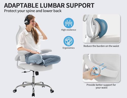 Image of TRALT Office Chair Ergonomic Desk Chair - Gaming Chair with Lumbar Support | 330 LBS Home Office Desk Chairs , Reading Chair with Flip-up Armrests, Comfortable Computer Chairs (1, White)