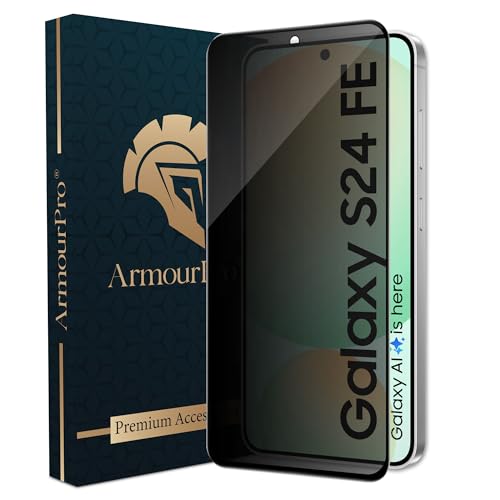Image of ArmourPro Privacy Tempered Glass for Samsung Galaxy S24 FE, Galaxy A36 and Samsung A56 - Anti-Spy Anti Peeping Screen Protector, 9H Hardness, Edge-to-Edge Coverage, Ultra Thin, Bubble-Free Installation Kit | Black