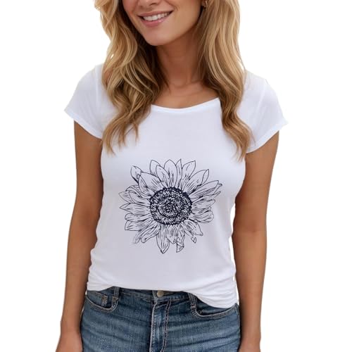 Women's Floral T-Shirts Graphic Loose Tees Sunflower Graphic Summer Short Sleeve Boho Casual Tops