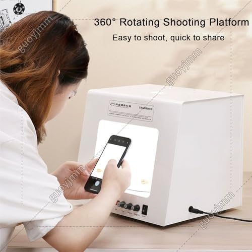 Professional Photo Studio Light Box with Adjustable Brightness, 4-Light Jewelry Shooting Tent & Electric Turntable for Jewelry, Cosmetics & Crafts – T30