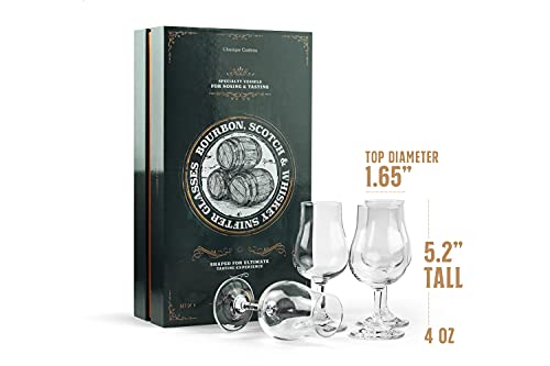 Whiskey, Scotch, Bourbon Tasting Glasses | Set Of 4 Crystal Snifters | Professional 4 Oz Tulip Shaped Tasting And Nosing Copitas With Short Stem | Small Stemmed Gift Sniffers For Sipping Neat Liquor #TOP2