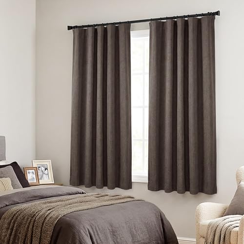 PANELSBURG Dark Brown Short Blackout Curtains for RV Camper, Rustic Linen Cabin Style, 45 Inch Length Thermal Insulated Small Window Curtains