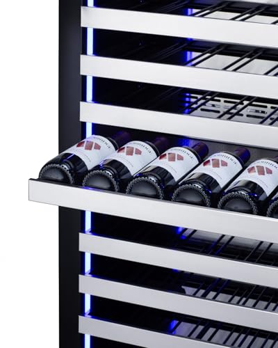 Summit 24"Wine Cellar, 98 Bottle, Shallow Depth, Dual Zone Winecellar, Stainless Steel- SDHWC98LHD on Fridge.com