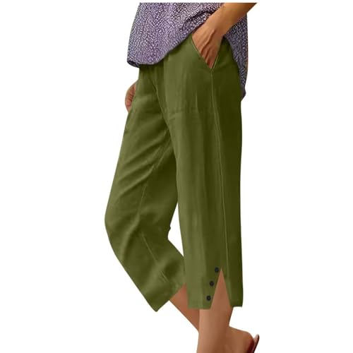 Women's Cotton Linen Capri Pants Wide Leg Beach Vacation Capris Casual Summer Crop Lightweight Trousers with Pockets