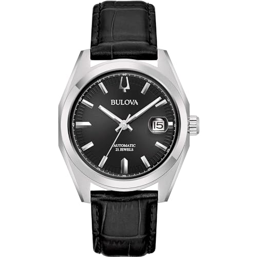Bulova Orologio uomo automatico Surveyor fondo nero 96B435 cinturino in pelle nera