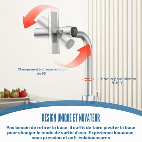 Robinet de cuisine extensible BAIFULAI mitigeur d'évier cascade acier inoxydable - 6