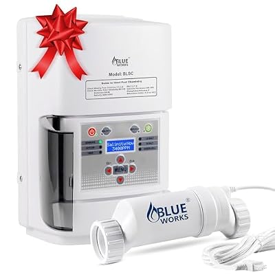 BLUE WORKS Salt Chlorine Generator - Pool Chlorinator with Smart Digital Panel, Up to 25K Gallon Swimming Pool, 2 Year USA Warranty