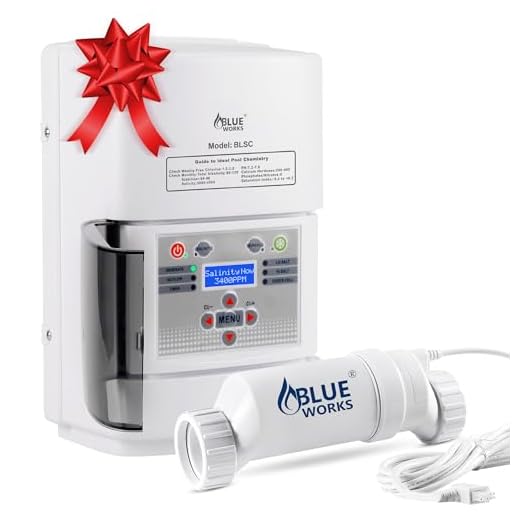 BLUE WORKS Salt Water Pool Chlorine Generator System BLSC Chlorinator| Free Flow Switch & Unions & Oring (25,000 Gallon, White Cell)