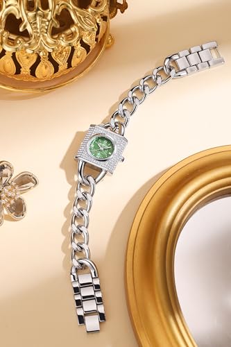 Image of Giordano Analog Quartz Watch for Women with Textured Square Dial, Crystal Studded Bezel, Blue Crown, Stainless Steel Strap - GZ-60160