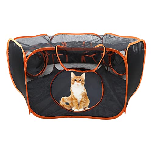 Mimu Portable Pet Playpen With Tunnel - 4-Foot Enclosed Indoor Outdoor Cat Tent Portable Puppy Playpen Indoor Small Dogs Kittens Rabbits Guinea Pigs Breathable Pop Open Exercise Animal Playpen #TOP5