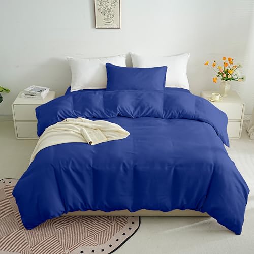 AYSW Ropa de cama de microfibra cepillada, funda nórdica y funda de almohada con cremallera, 135 x 200 cm y funda de almohada de 40 x 80 cm, color azul oscuro