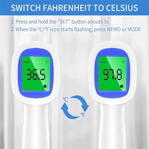 Image of DR VAKU Digital Thermometer For Fever Non-Contact Laser Infrared Forehead Thermometer Temperature Gun Accurate Reading with Large Display Battery Included] - White and Dark Blue, Plastic