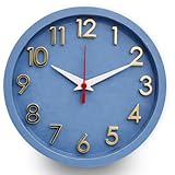 Relógio de Parede 3D com Mecanismo Step Silencioso - Ideal para Cozinhas, Escritórios e Quartos (Azul)