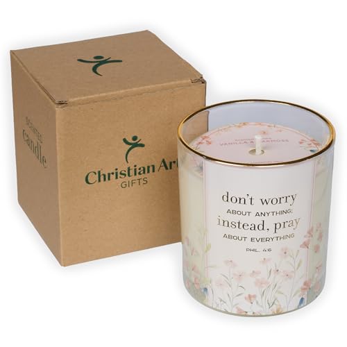 Image of Christian Art Gifts Vanilla & Oakmoss Scented Candle: Don't Worry, Pray