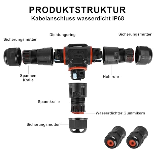 Kabelverbinder Wasserdicht 3 Polig, IP68 Verbindungsmuffe Erdkabel Verteilerdose 3 Wege für Ø3-12 mm Kabeldurchmesser, Verbindungsbox Abzweigdose Außen Wasserdicht, 3 Stück Schwarz