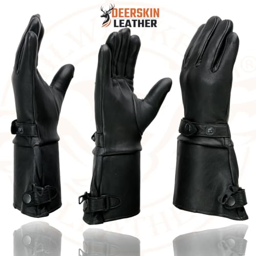 Milwaukee Leather SH857-BLK-L Men'S Usa Deerskin Gauntlet Motorcycle Hand Gloves thumb #4