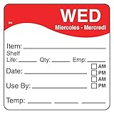 DayMark IT1100623 DissolveMark Day of the Week Trilingual Dissolvable Label, Wednesday, Item/Shelf Life/Date/Use By, 2-1/2