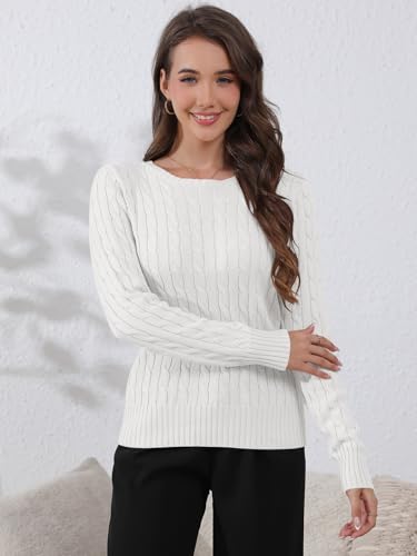 Image of Womens Long Sleeve Cable Knit Sweater Jumper Crewneck Pullover Soft Dressy Casual Cute Tops