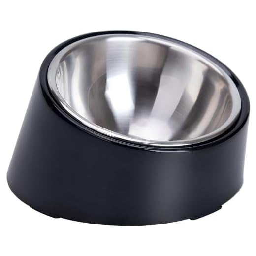 SuperDesign Mess Free 15° Slanted Bowl for Dogs and Cats, Tilted Angle Bulldog Bowl Dog Feeder, Non-Skid & Non-Spill, Easier to Reach Food S/0.5 Cup Dark Black