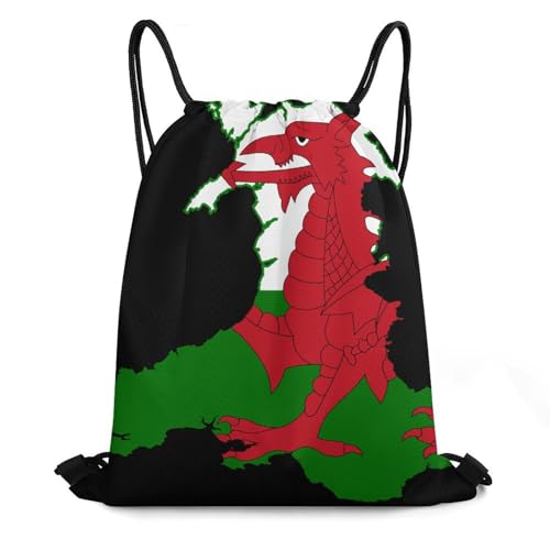 Flag Map of Wales Drawstring Backpack Durable Sport Gym Bags Daypack for Men Women 35 * 42cm