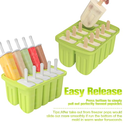 Ice Lolly Mould 10 Pieces Silicone Popsicle Mold BPA Free Homemade Reusable Ice Cream Moulds with 50 Wooden Sticks,50 Bags,10 Reusable Sticks, Funnel,Brush and Recipe - Image 5