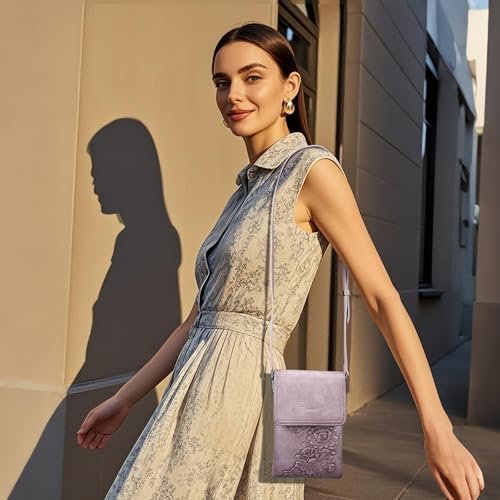 Image of Small Crossbody Bags for Women Trendy Vegan Leather Cell Phone Bag Embossed Flower Design Wallet Purses with Strap