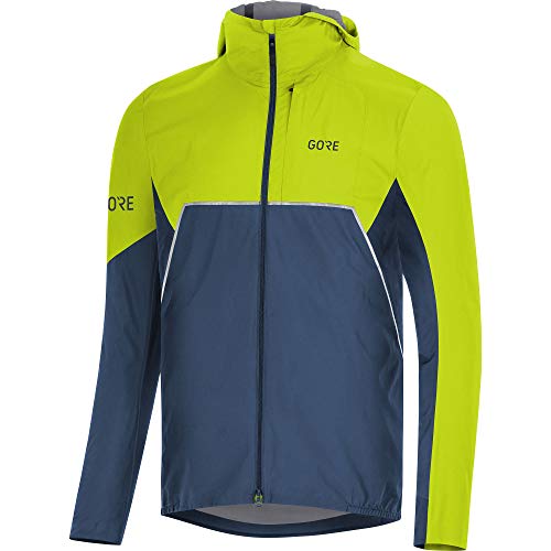 GORE WEAR R7 Men's Hooded Running Jacket Partial Gore-TEX INFINIUM, XL, Dark Blue/Green