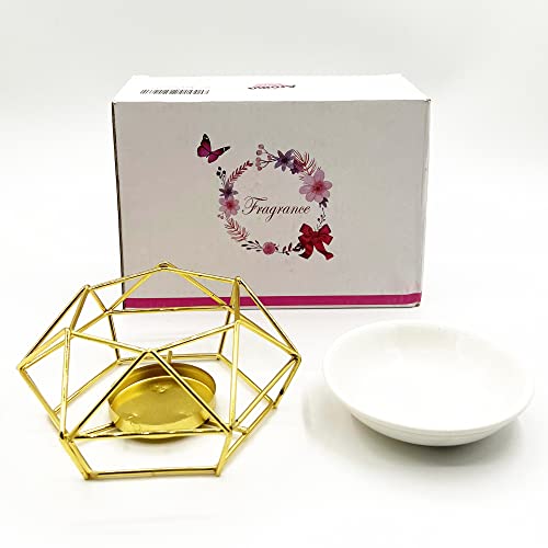 Metal Essential Oil Burner For Scented Oil With Ceramic Bowl Wax Burner For Scented Wax Melt Burner Aroma Diffuser Tealight Candle Holder For Home Bedroom Living Room Gifts & Décor(Gold) #TOP6