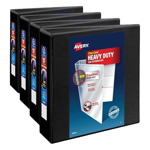 Image of Avery Heavy-Duty View 3 Ring Binder,3 Inch One Touch EZD Rings,670-Sheet Capacity,3.5 Inch Wide Spine,1 Black Binder (79693),(Pack of 4)