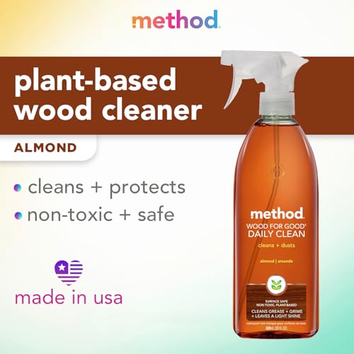 Image of Method Daily Wood Cleaner, Almond, Cleans Shelves, Tables and Other Wooden Surfaces While Removing Dust & Grime, 28 oz Spray Bottles, (Pack of 3)