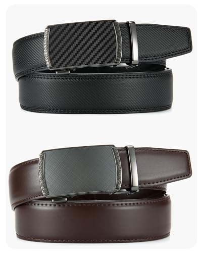 Image of CHAOREN Mens Belt Leather Ratchet Belt 2 Pack - Customizable Fit, Effortless Style (35mm)