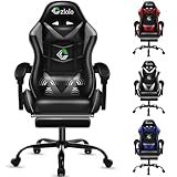 Czlolo Silla Gaming con Masajeador, Silla de Estilo Racing Ergonómica Reclinable con Reposapiés y Reposabrazos Acolchados,Respaldo Alto y Cervical, Ruedas 360°, para Adultos y niños,Gris