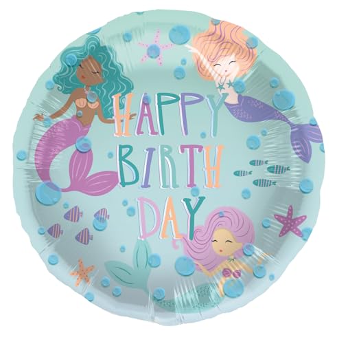 Folat 23933 Decorazione di compleanno a forma di sirena blu con glitter iridescenti - Palloncini Alluminio - Mermaid Magic - 45 cm - Decorazioni a tema Sirenetta