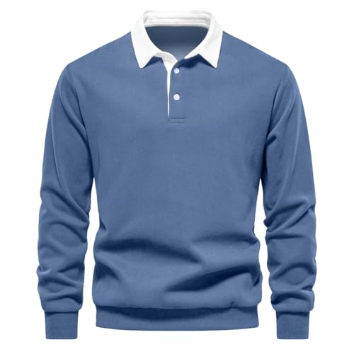 Rayson Polo Hombre Manga Larga Algodon Golf T-Shirt Casual Poloshirt Elástico Deportivo Hombre Tops Invierno Otoño Jersey Hombres Outdoor Empleo Viajar(Azul,L)