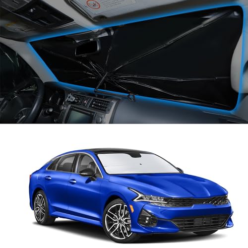 Image of Windshield Sun Shade Umbrella for 2021-26 ki-a K5 /2020-26 Hyun-dai Sonata | Full covered for windshield, Block UV Rays, Heat Reduction, Easy to install, Durable & Fold Up Small