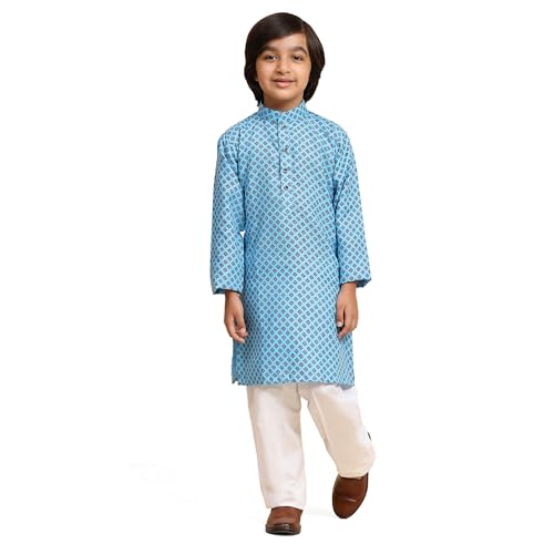 Image of Pro-Ethic Style Developer Boys Silk Floral Kurta Pajama Ethnic Wear Set | Cotton Kurta Pajam