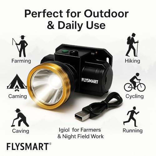 Image of Flysmart 50W Battery Powered Heavy Duty LED Head Lamp Searchlight - Long Range, High-Intensity Spotlight for Outdoor & Professional Use