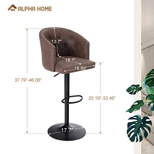 Alpha Home Swivel Bar Stool Adjustable Airlift Counter Height Bar Stool Kitchen Dining Cafe Hydraulic Pu Leather Bar Chair With Padded Back And Chromed Metal Base, Brown, 2Pcs #TOP1