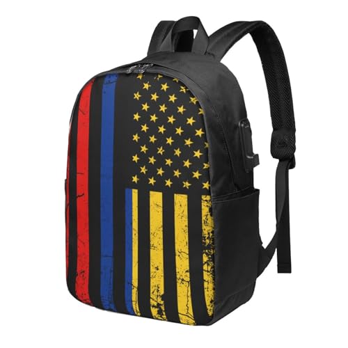 Colombian American Flag Colombia Roots America Travel Backpack 17-Inch Laptop Backpacks Business Rucksack Casual Sport Daypack with USB Charging Port Carry-on Bag for Camping Biking