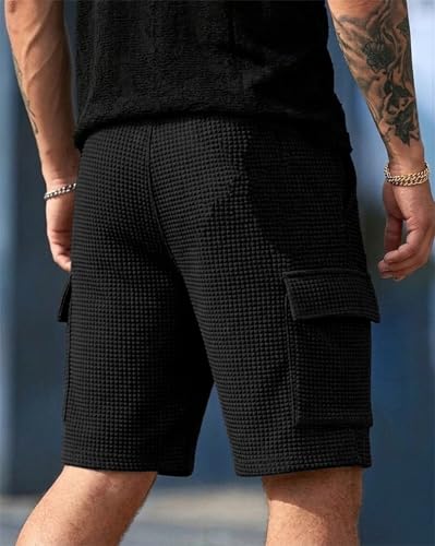 Image of AUSK Men's Casual Cargo Half Pant || Breathable Waffle Fabric with Drawstring Waist & Cargo Pockets || Summer Shorts for Men