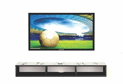 Image of Dime Store Wooden Wall Mounted Floating TV Stand /TV Entertainment Unit /TV Cabinet with Rack for Set Top Box & Decorative Objects /TV Stand for Living Room (Black and White, 32x5x8 inch)